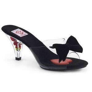 Pin Up Couture Stylish Transparent Heels with Black Soles And Roses In Heel
